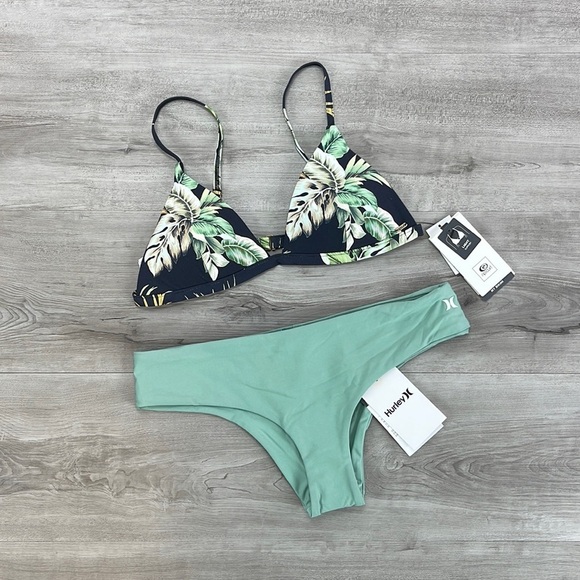 ☀️HURLEY☀️HURLEY☀️PALMETTO FIXED TRI HIPSTER SURF BOTTOM BIKINI SET - Picture 3 of 16